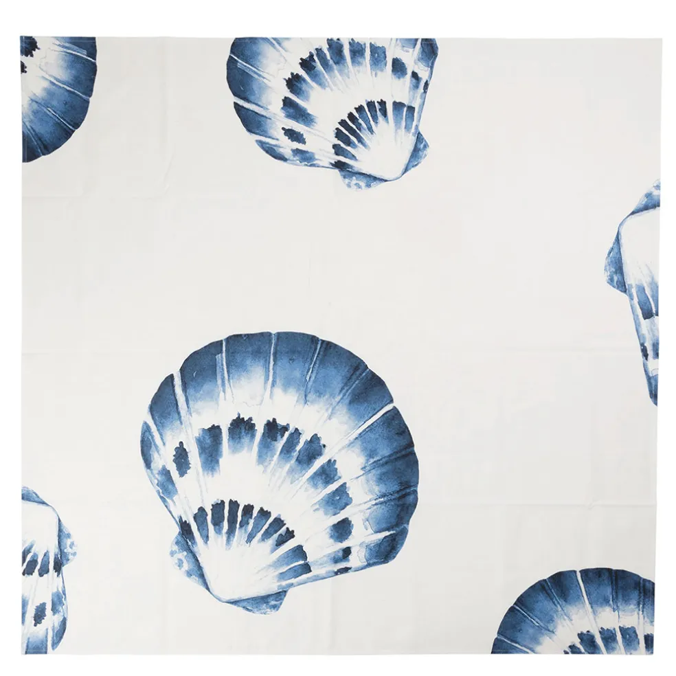 Nappe en coton enduit blanc et bleu 160x160cm - Bord De Mer