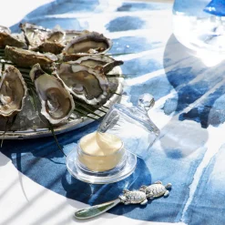 Nappe en coton enduit blanc et bleu 320x160cm - Bord De Mer