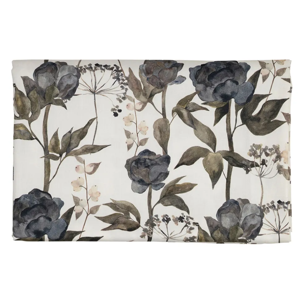 Nappe en coton gris vert 260x160cm - Rose noire