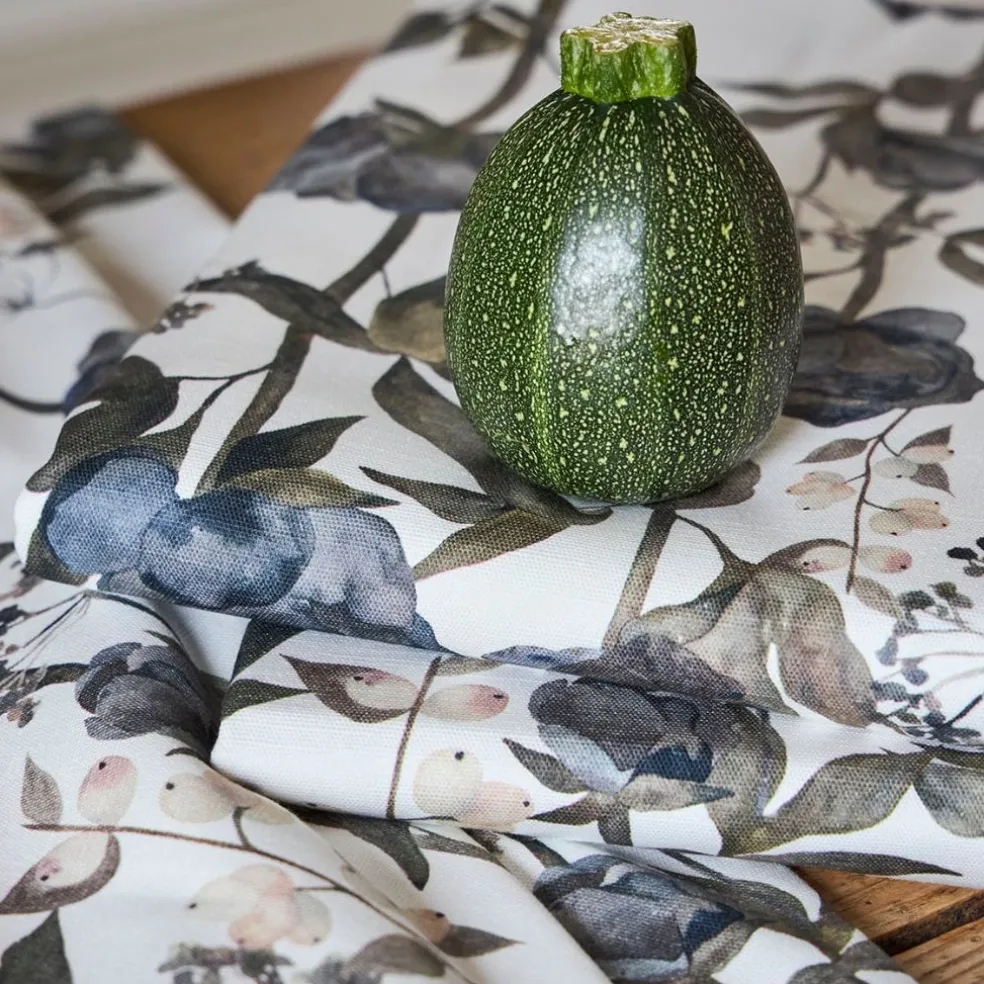 Nappe en coton gris vert 260x160cm - Rose noire