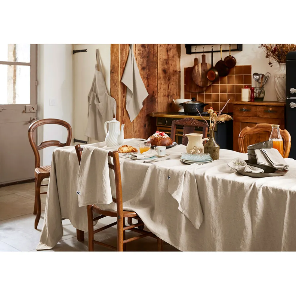 Nappe rectangle en lin lavé sable 170x250cm - Soline