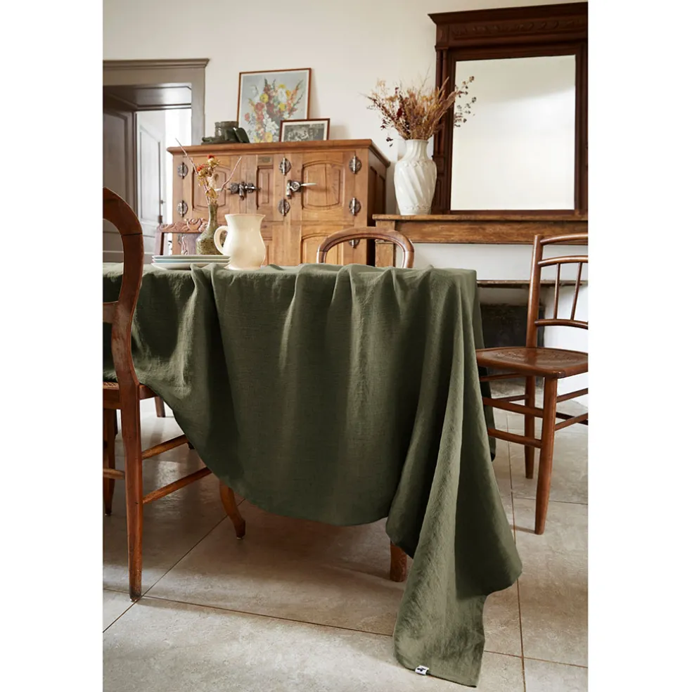 Nappe rectangle en lin lavé thym 170x250cm - Soline