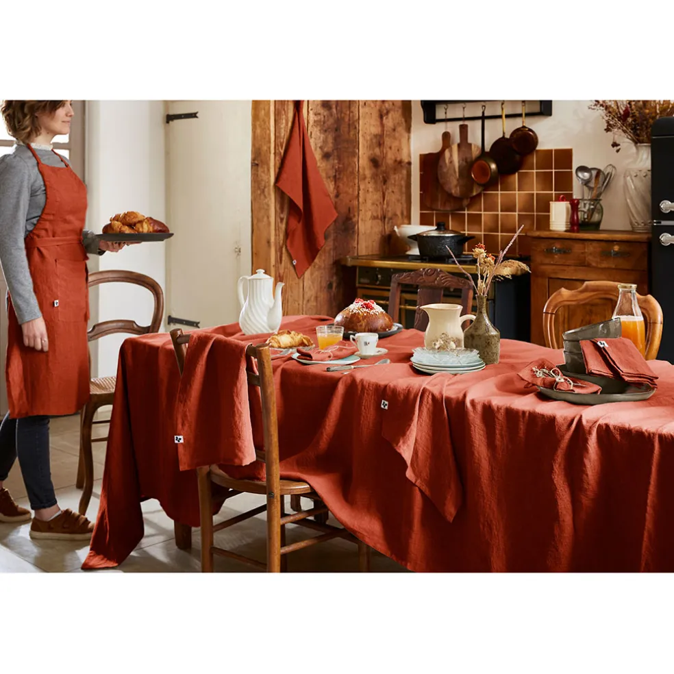Nappe rectangle en lin lavé paprika 170x250cm - Soline