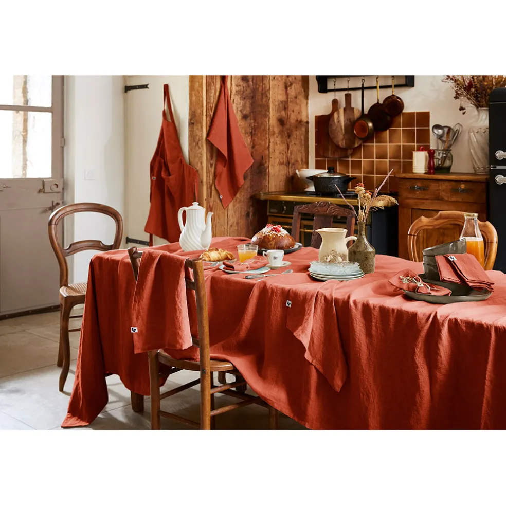 Nappe rectangle en lin lavé paprika 170x250cm - Soline