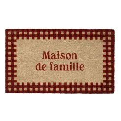 Paillasson damier naturel et rouge 73x43cm en coco - la campagne