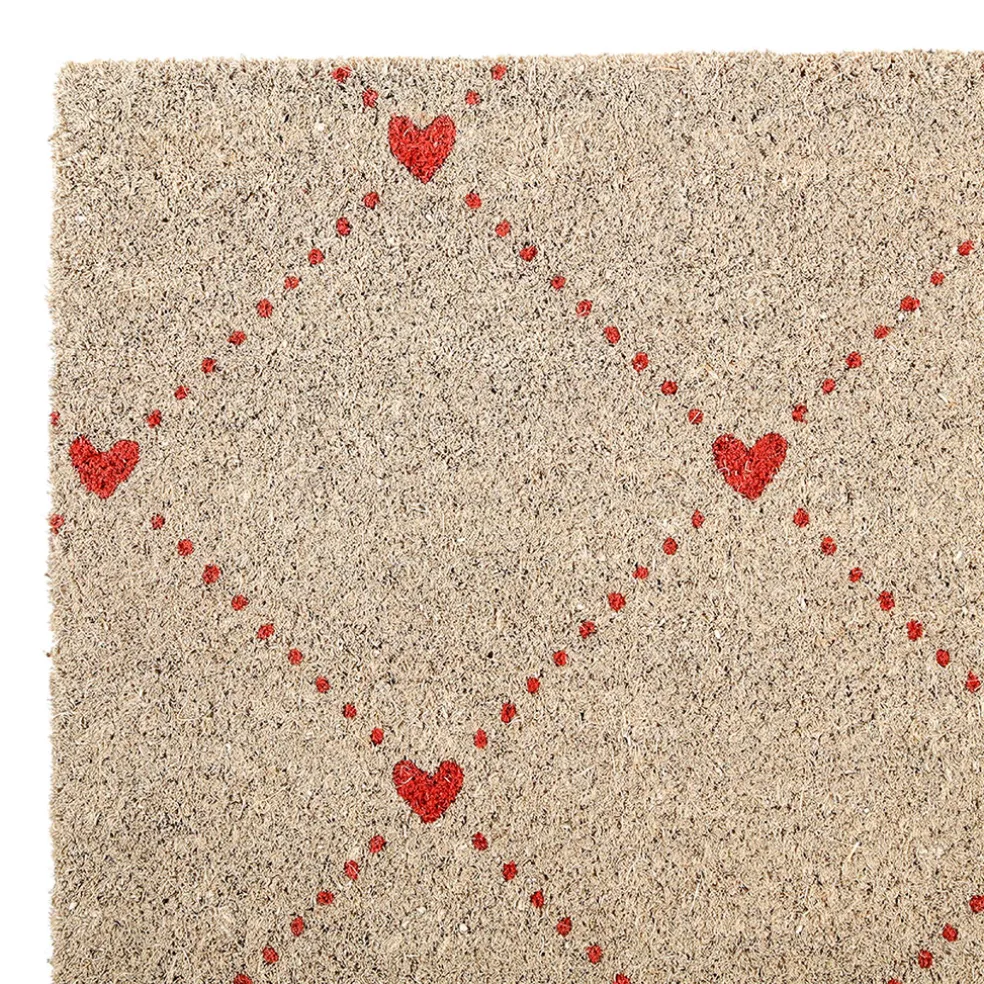 Paillasson en coco naturel et rouge 73x43cm - P'tit Cœur