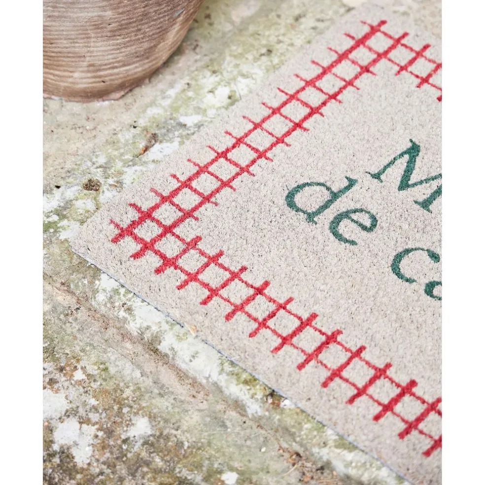 Paillasson maison de campagne en coco gris et rouge 73x43cm - Campagne