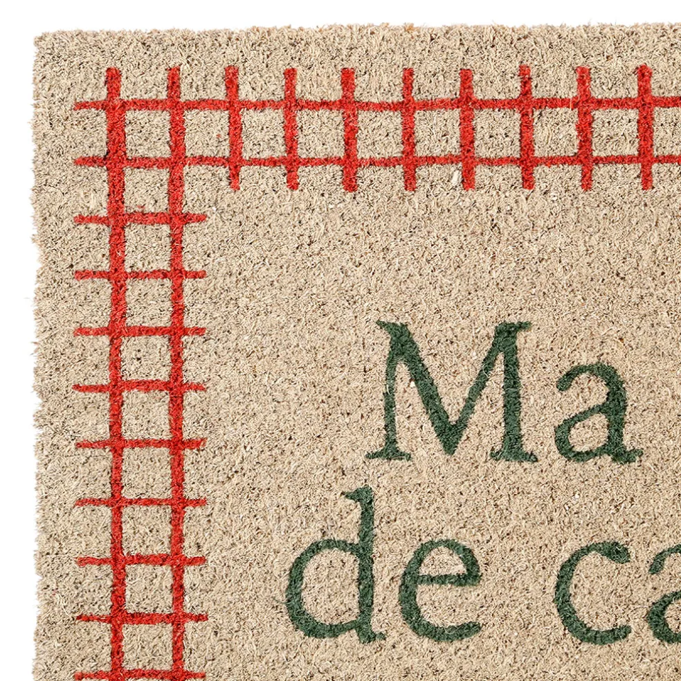 Paillasson maison de campagne en coco gris et rouge 73x43cm - Campagne