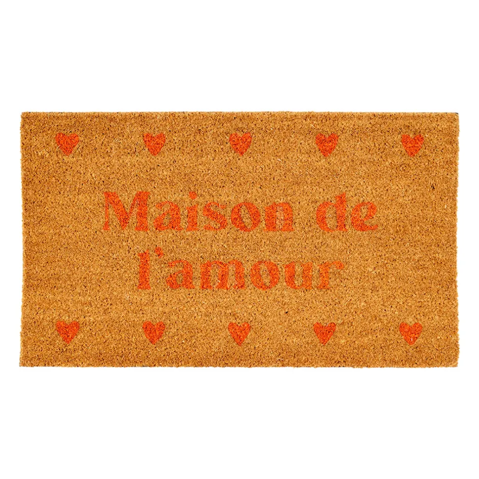 Paillasson "Maison de l'amour" en coco corail 73x43cm - Famille