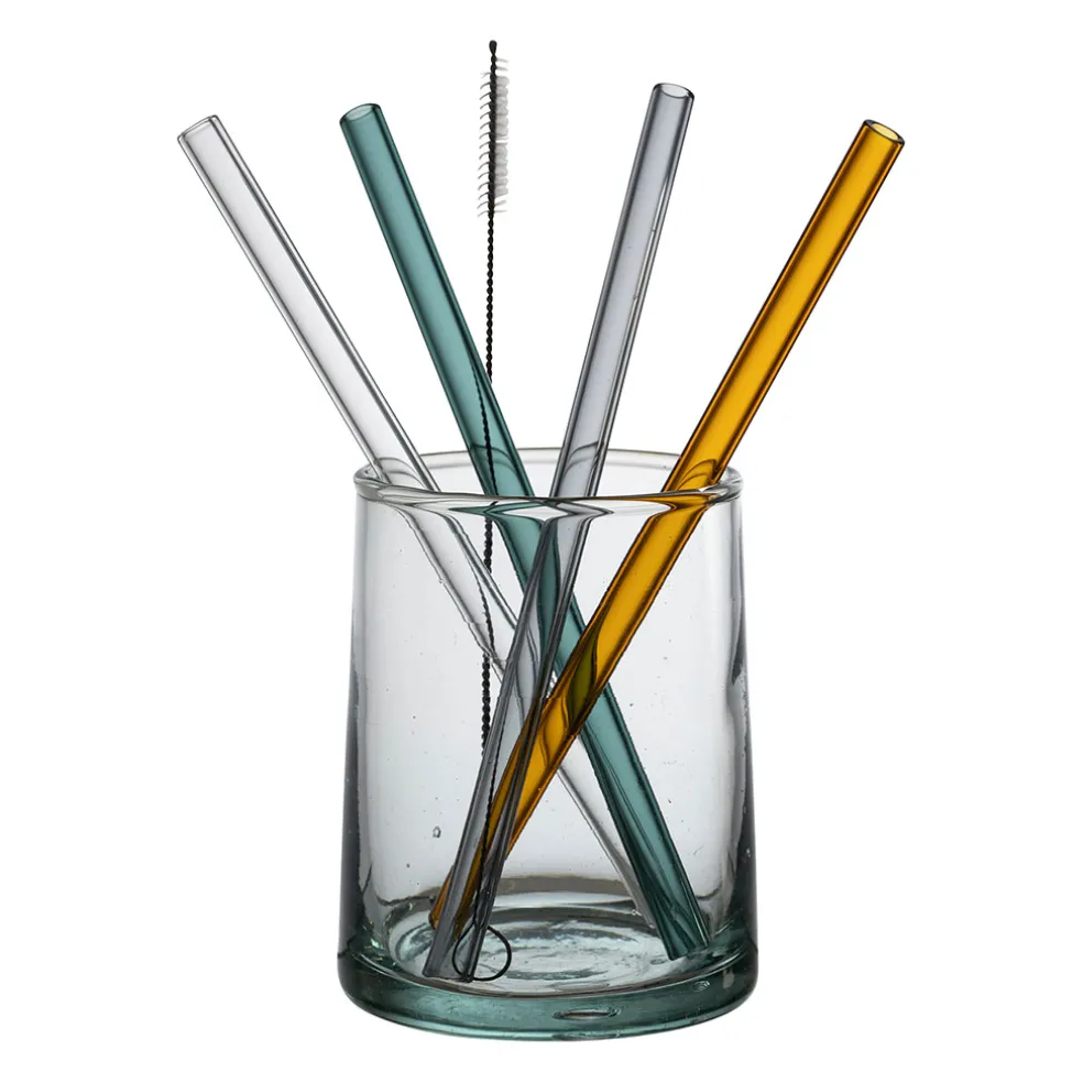 Paille avec brosse x4 dilacia h15.5cm en verre borosilicate