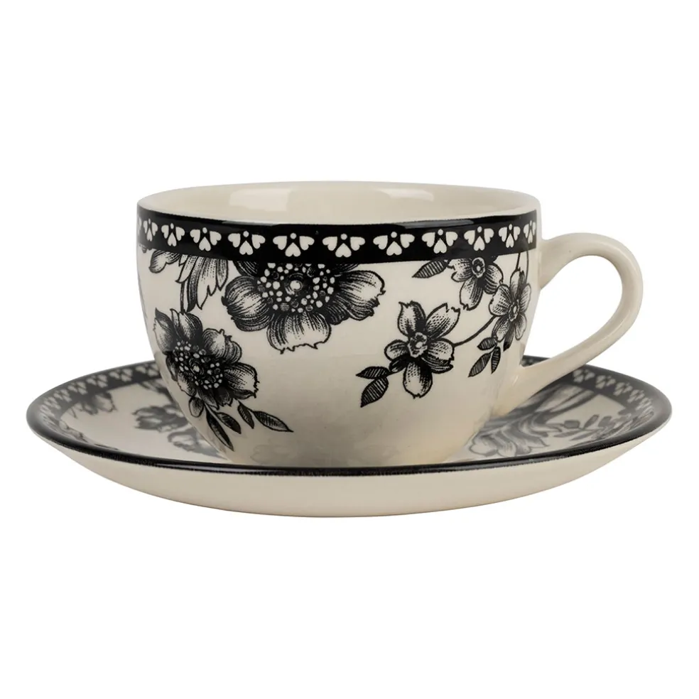 Paire tasse et coupelle café en faïence noir 22cl - Lison