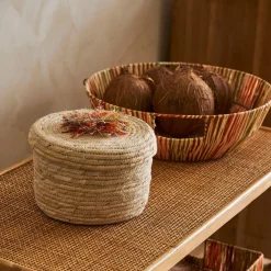 Panier en raphia et rotin multicolore d37cm - Seguia