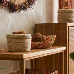 Panier en raphia et rotin multicolore d37cm - Seguia