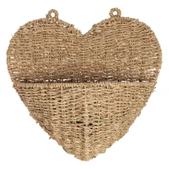 Panier mural cœur en jonc de mer naturel 33x32cm - Chaumière