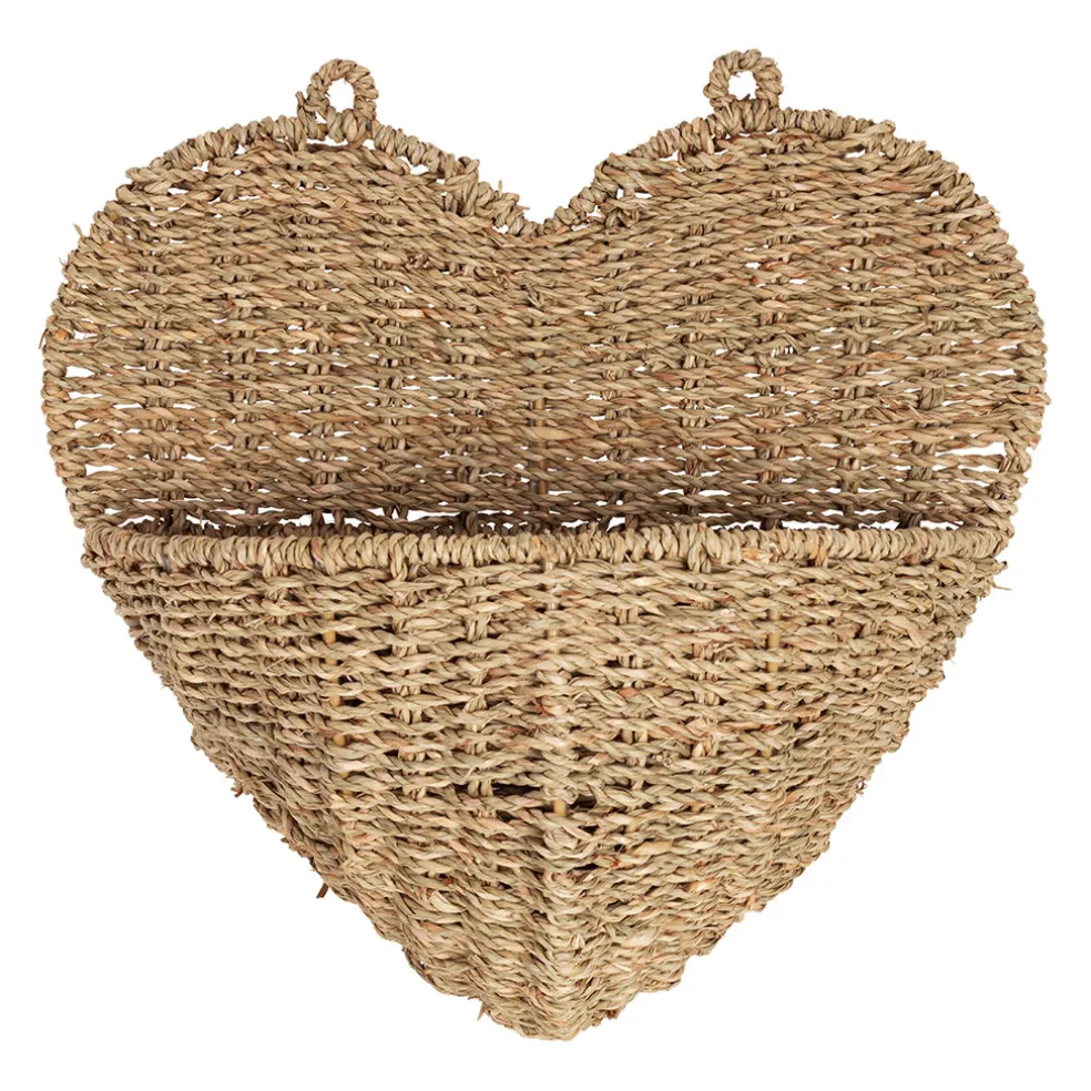 Panier mural cœur en jonc de mer naturel 33x32cm - Chaumière