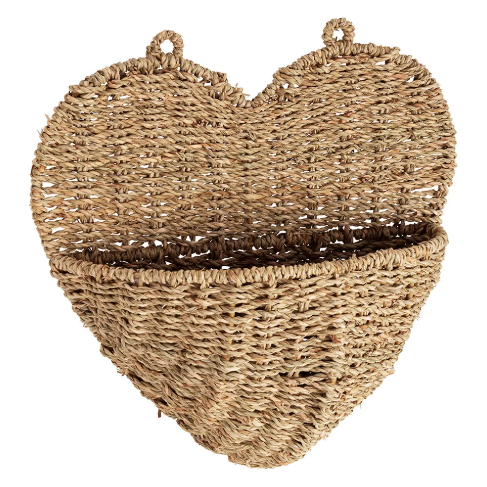 Panier mural cœur en jonc de mer naturel 33x32cm - Chaumière