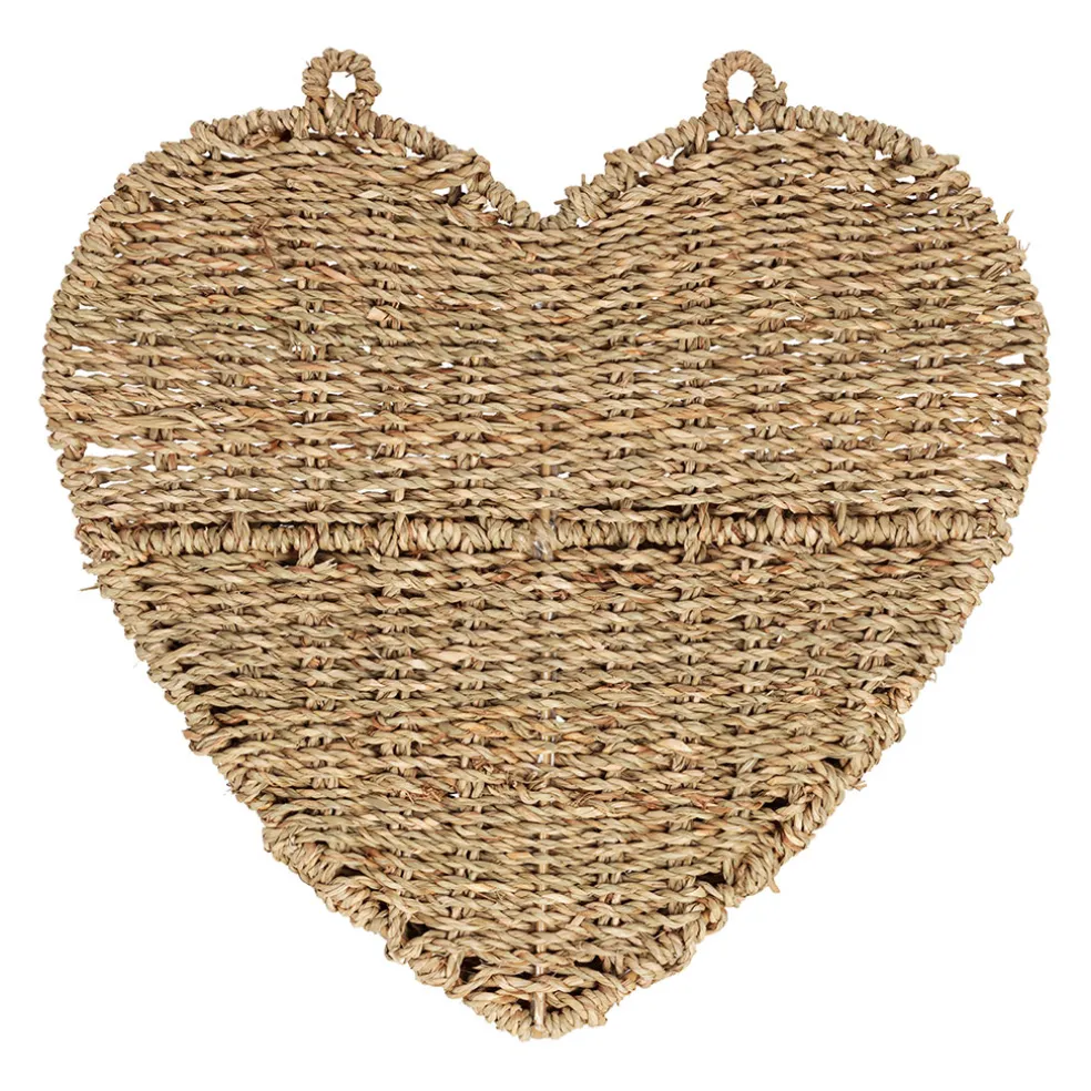 Panier mural cœur en jonc de mer naturel 33x32cm - Chaumière