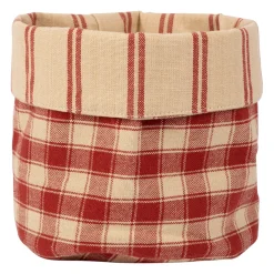 Panière damier rouge d15xh18cm en coton - la campagne
