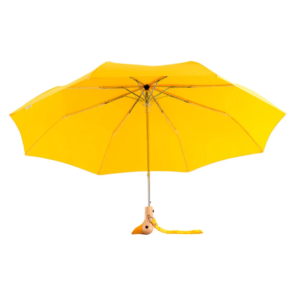 Parapluie compact manche tête de canard jaune