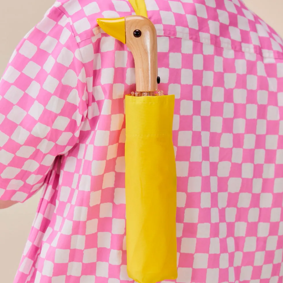 Parapluie compact manche tête de canard jaune