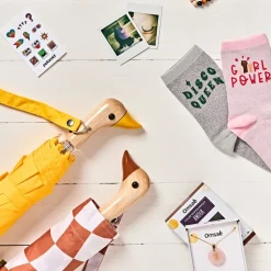 Parapluie compact manche tête de canard jaune