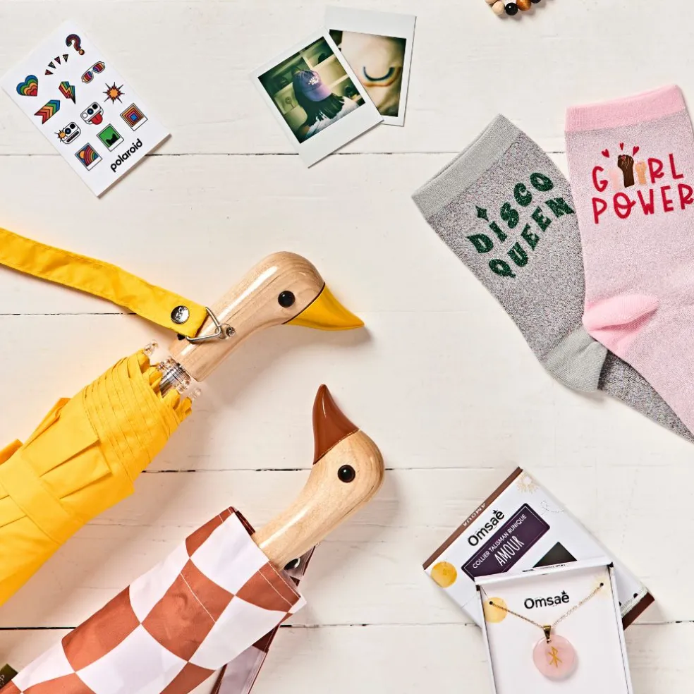 Parapluie compact manche tête de canard jaune