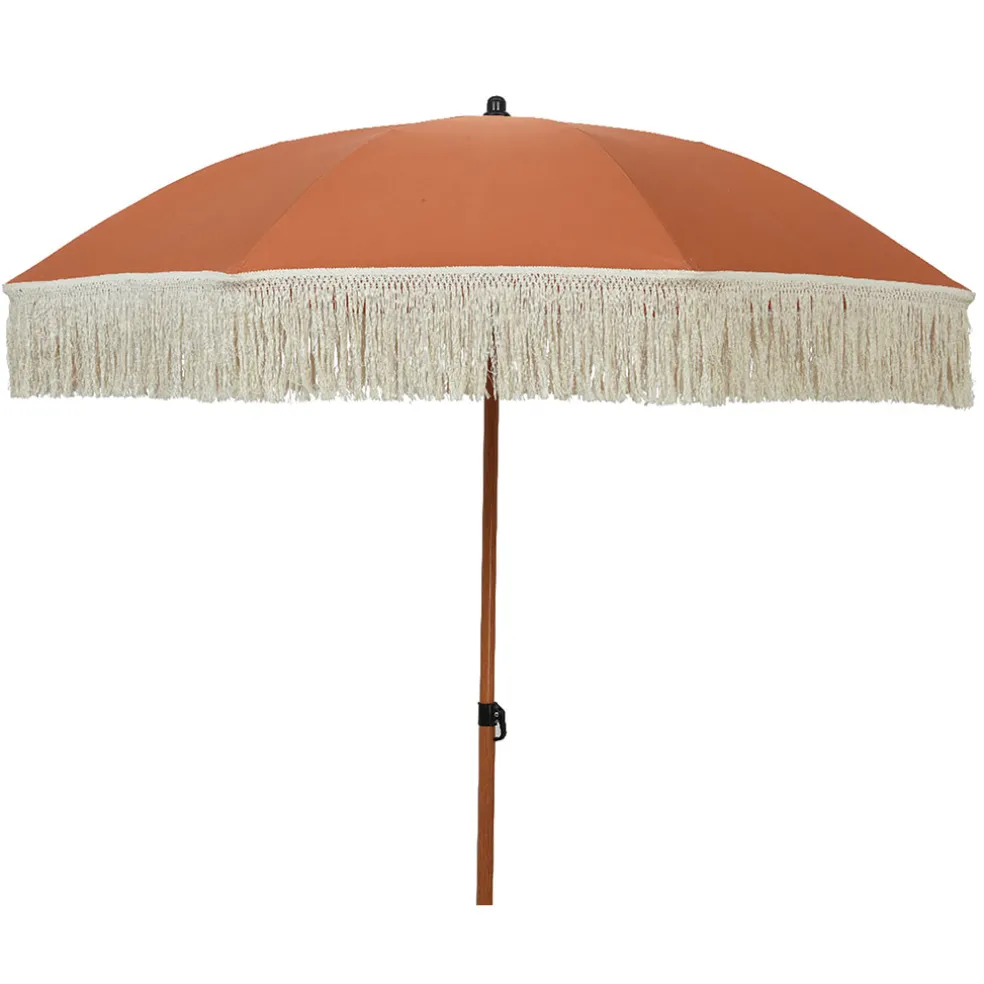 Parasol terracotta avec frange en coton beige d200xh210cm