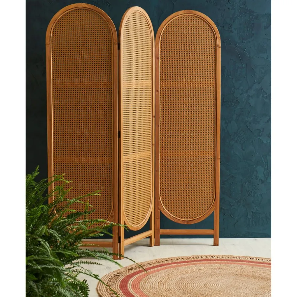 Paravent en sapin et rotin naturel 150xh180cm - Balamea