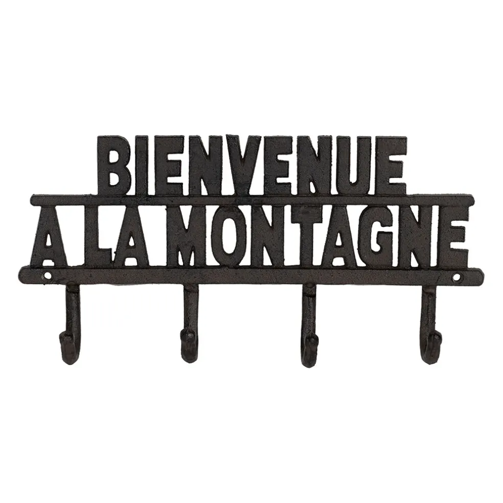 Patère 4 crochets Bienvenue à la montagne en fonte brun - Minrai