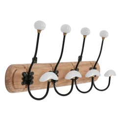 Patère 4 crochets en acacia et fer naturel et blanc - Campagne