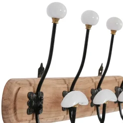 Patère 4 crochets en acacia et fer naturel et blanc - Campagne