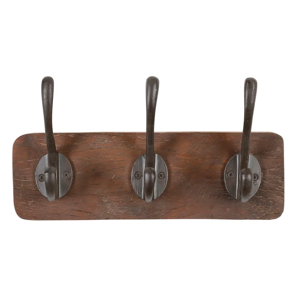 Patère 3 crochets en shorea et ferrier brun - Campagne