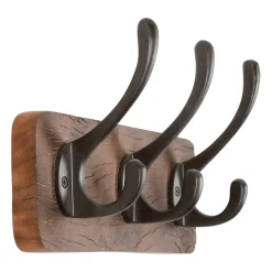 Patère 3 crochets en shorea et ferrier brun - Campagne