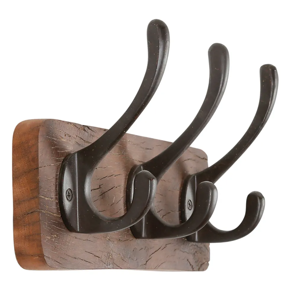 Patère 3 crochets en shorea et ferrier brun - Campagne