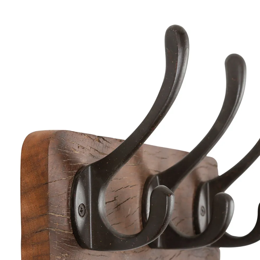Patère 3 crochets en shorea et ferrier brun - Campagne