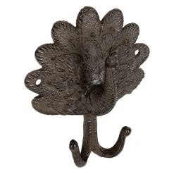 Patère double paon en fonte brun