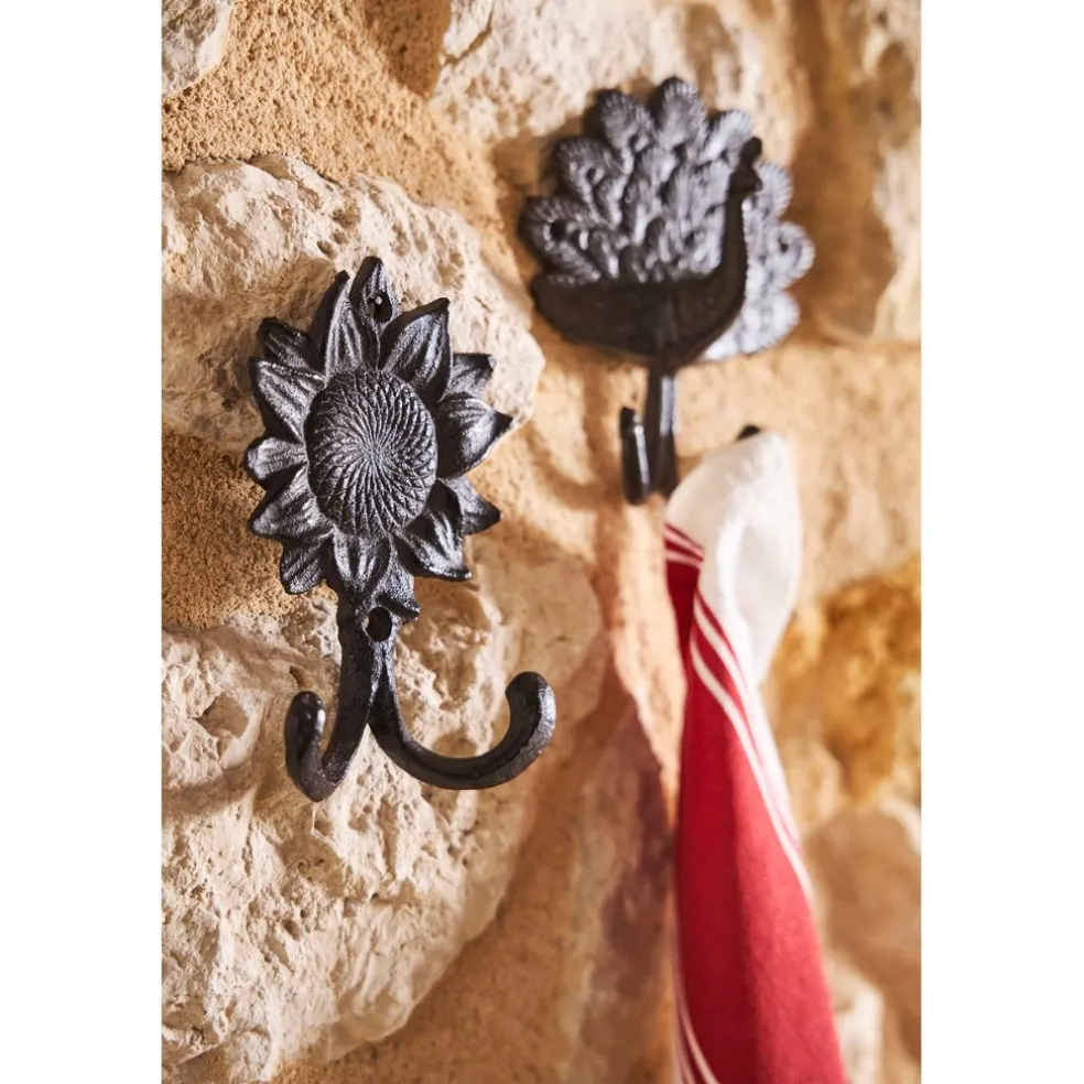 Patère double paon en fonte brun