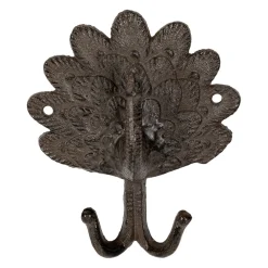 Patère double paon en fonte brun