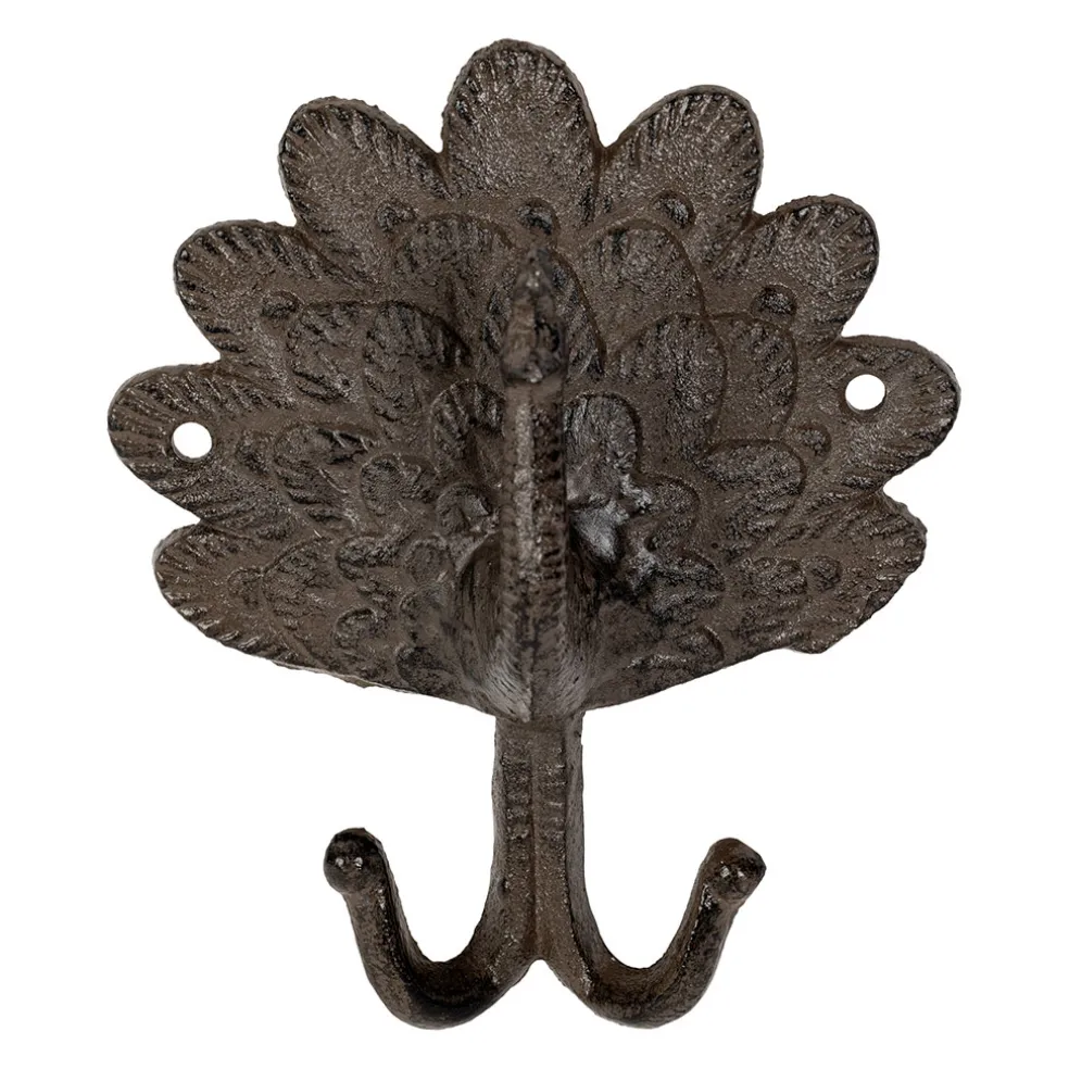 Patère double paon en fonte brun