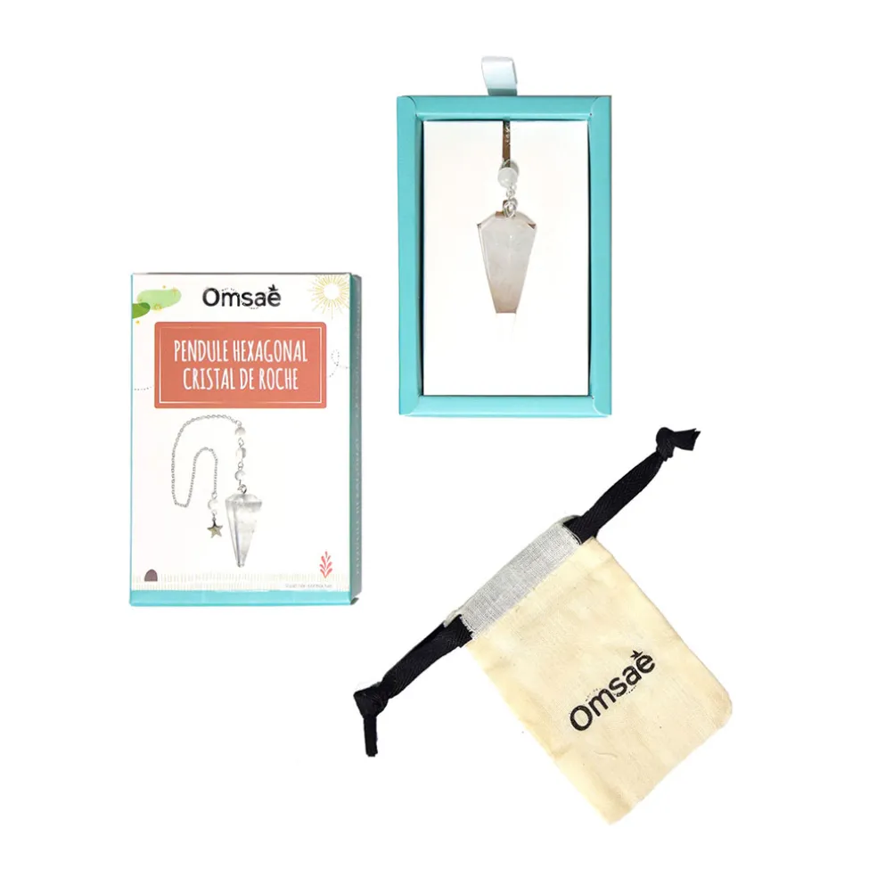 Pendule hexagonal en cristal de roche et charm étoile