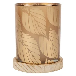 Photophore en verre et bois ambre d10cm - Noisetier