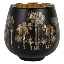 Photophore en verre noir mat et doré h12cm - Tulum