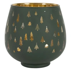 Photophore en verre vert et doré h12cm - Sapin