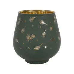 Photophore en verre vert et doré h9.5cm - Sapin