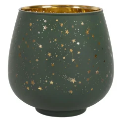 Photophore en verre vert et doré h12cm - Tropic Etoile