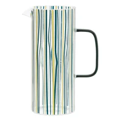 Pichet rayé bleu, vert et jaune 1l en verre -belle vie