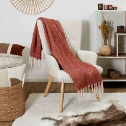 Plaid avec franges en tissu terracotta 120x150cm