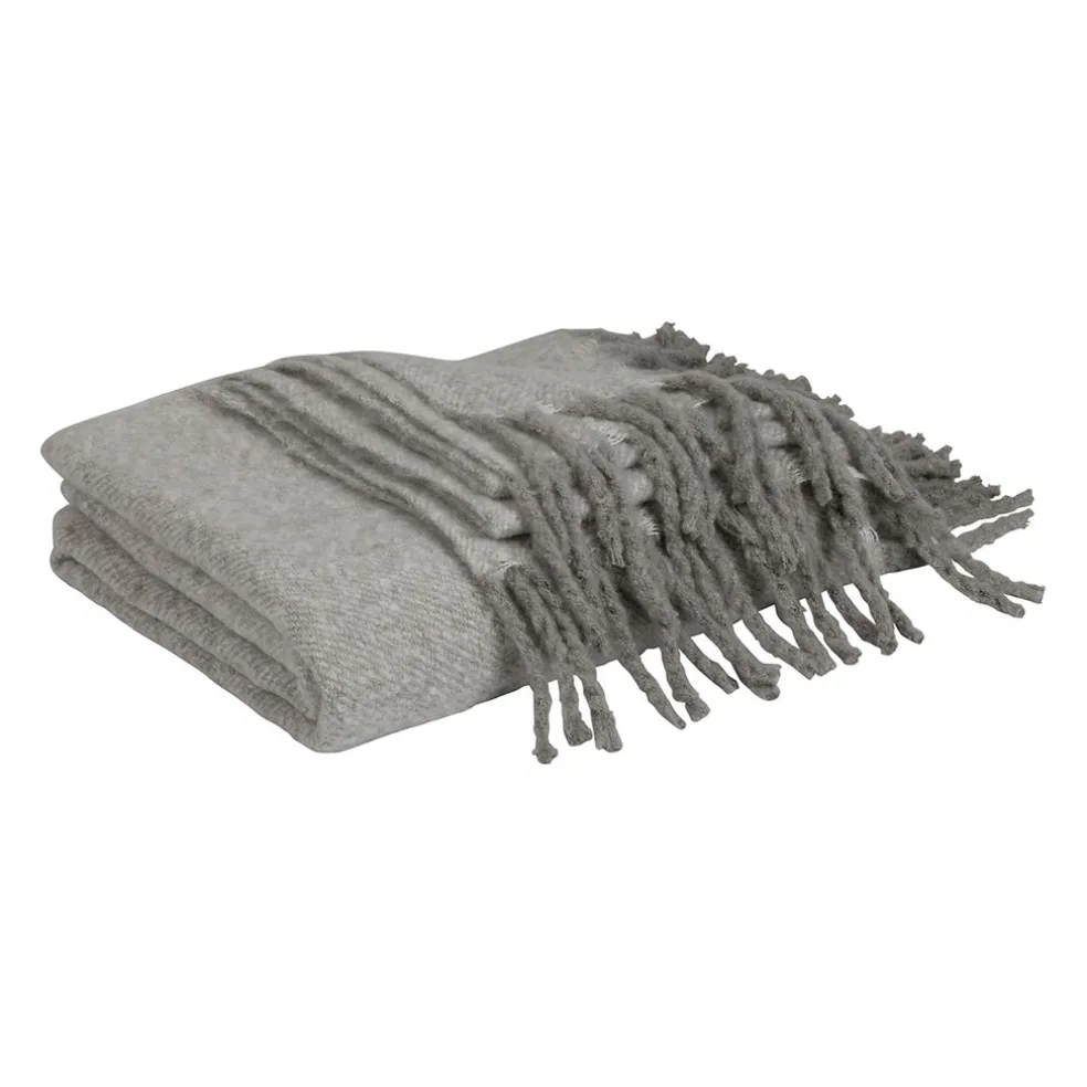 Plaid avec franges en tissu gris 170x130cm - Klosen