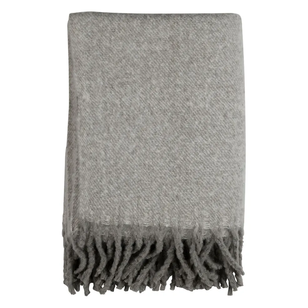 Plaid avec franges en tissu gris 170x130cm - Klosen