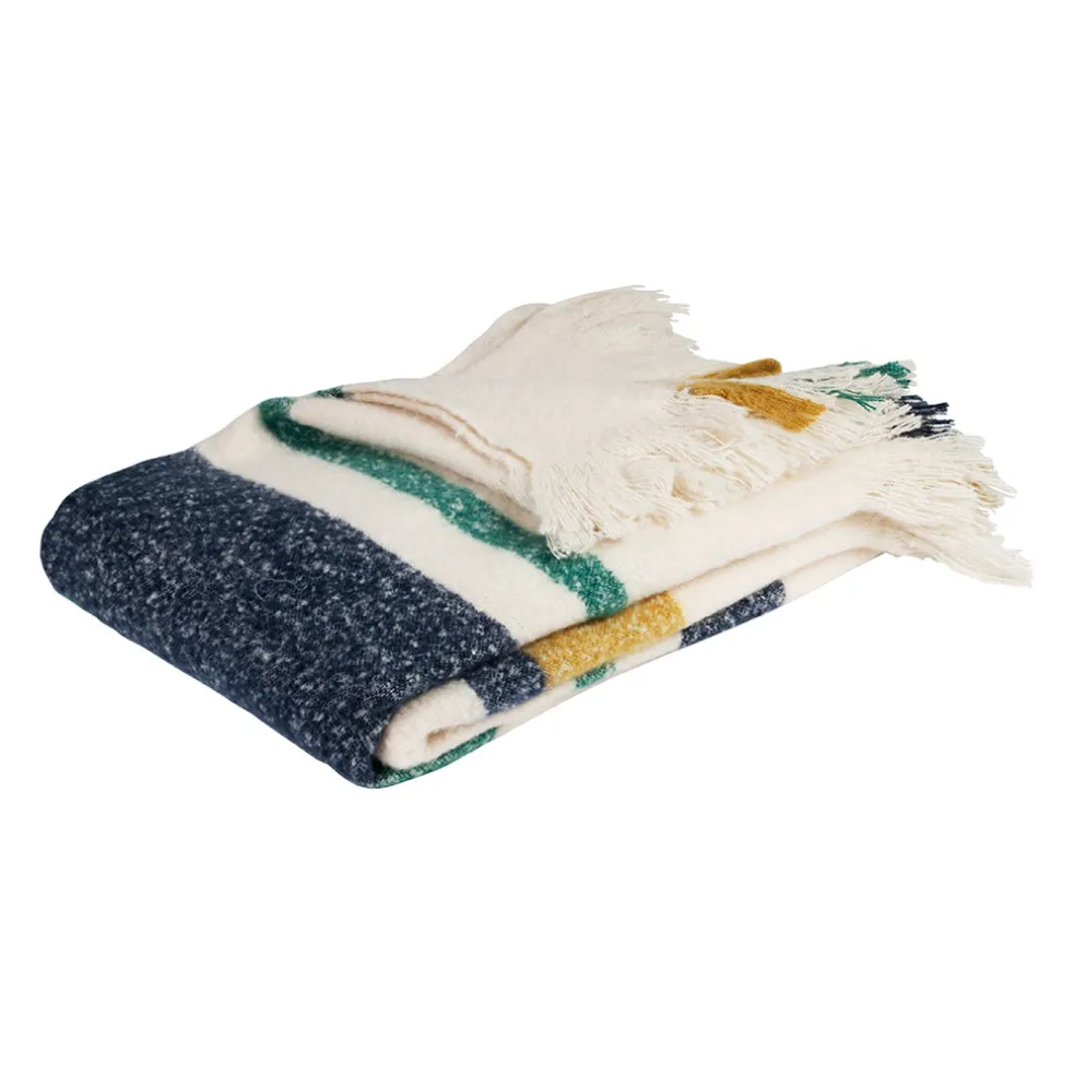 Plaid avec franges en tissu vert 170x130cm - Klosen